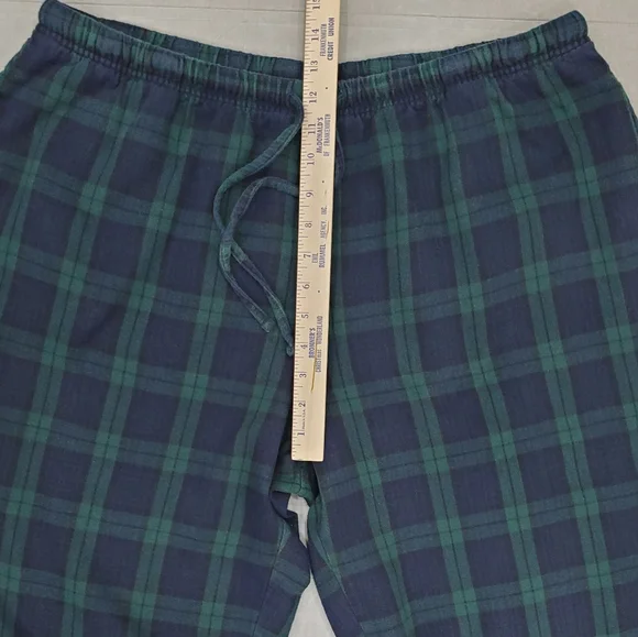 LL Bean flannel pajamas women's XL petite green and blue Scotch plaid pockets - Picture 12 of 16